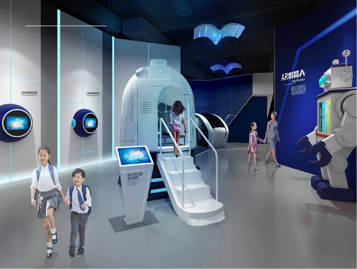 小朋友體驗AR機器人和航天飛行器